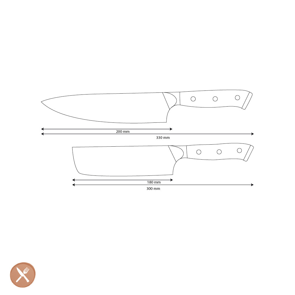 Cuchillos Shinrai - Juego de 2 cuchillos de Damasco Eclipse - Cuchillo de chef + nakiri