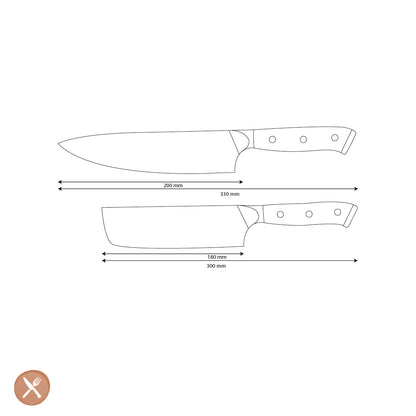 Cuchillos Shinrai - Juego de 2 cuchillos de Damasco Eclipse - Cuchillo de chef + nakiri