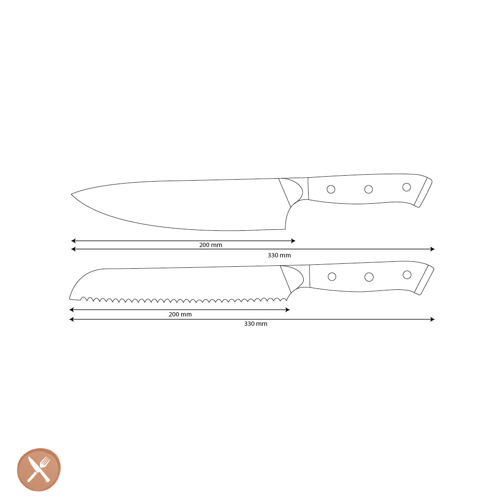 Cuchillos Shinrai - Juego de 2 cuchillos de Damasco Eclipse: cuchillo de chef y cuchillo de pan