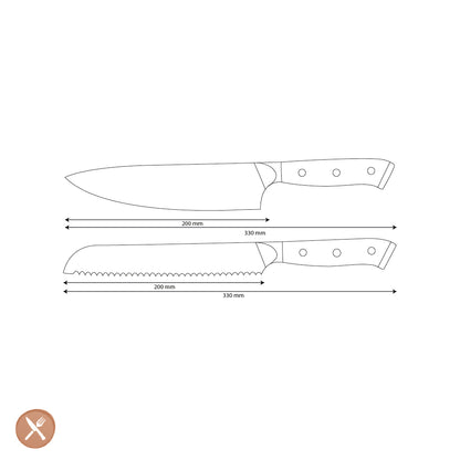 Cuchillos Shinrai - Juego de 2 cuchillos de Damasco Eclipse: cuchillo de chef y cuchillo de pan