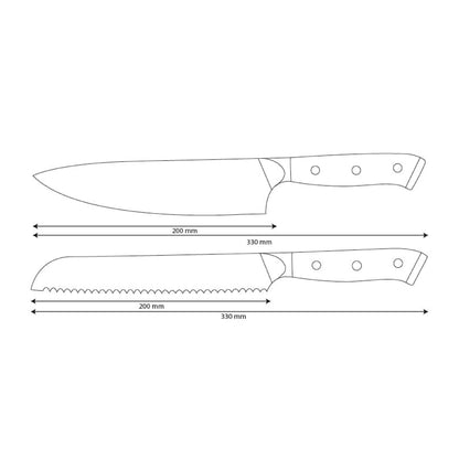 Shinrai Knives - Juego de 2 cuchillos de Damasco Eclipse: cuchillo de chef y cuchillo de pan