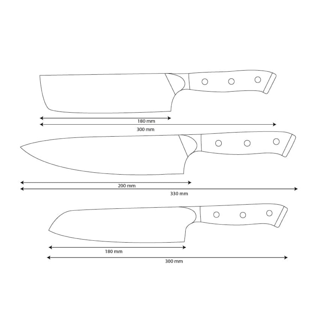 Shinrai Knives - Ensemble de couteaux Damas 3 pièces Eclipse - Couteau de chef + Nakiri + Santoku