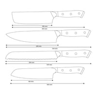 Shinrai Knives - Juego de 4 cuchillos de Damasco Eclipse: cuchillo de chef, nakiri, santoku y cuchillo de pan