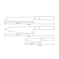 Shinrai Knives - Juego de 3 cuchillos de Damasco Takumi Kaza: cuchillo de chef, cuchillo de pan y cuchillo para pelar