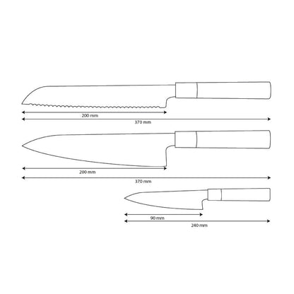 Shinrai Knives - Juego de 3 cuchillos de Damasco Takumi Kaza: cuchillo de chef, cuchillo de pan y cuchillo para pelar