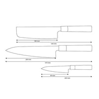 Shinrai Knives - Juego de cuchillos Damasco Takumi Kaza de 3 piezas - Cuchillo de chef + Nakiri + cuchillo pelador
