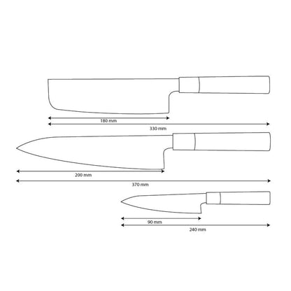 Shinrai Knives - Juego de cuchillos Damasco Takumi Kaza de 3 piezas - Cuchillo de chef + Nakiri + cuchillo pelador