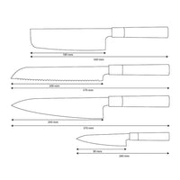 Shinrai Knives - Juego de cuchillos damasco Takumi Kaza de 4 piezas - Cuchillo de chef + Cuchillo para pan + Nakiri + Cuchillo pelador
