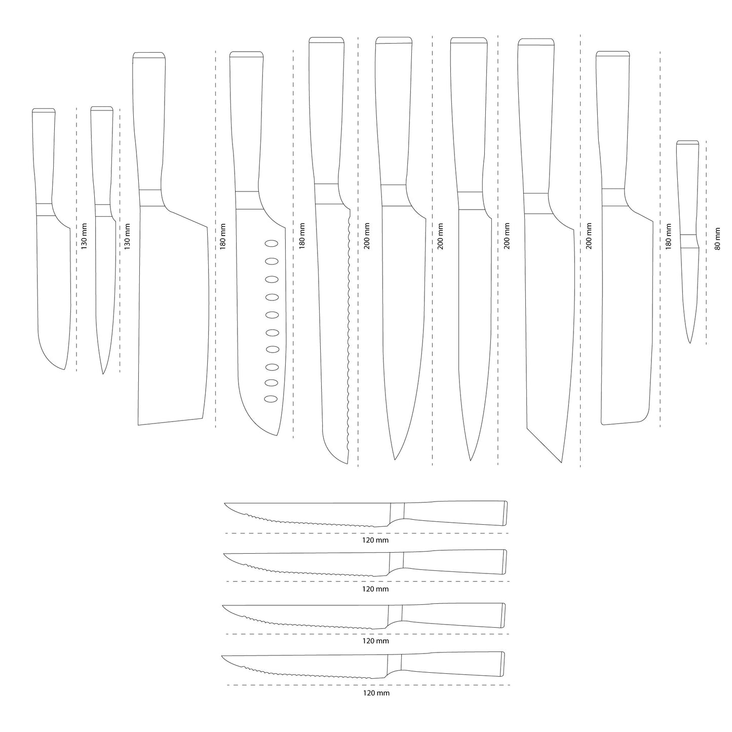 Shinrai Knives - Juego de cuchillos de 14 piezas con estampado de Damasco - Colección Master XXL