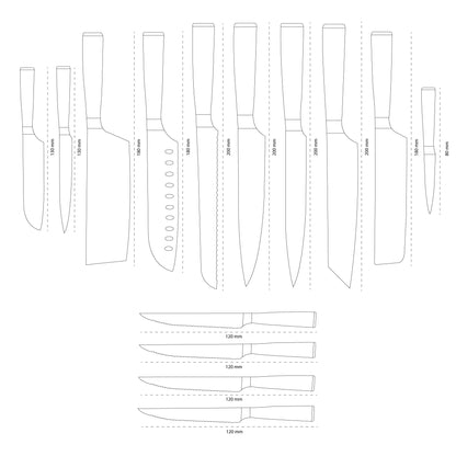 Shinrai Knives - Juego de cuchillos de 14 piezas con estampado de Damasco - Colección Master XXL