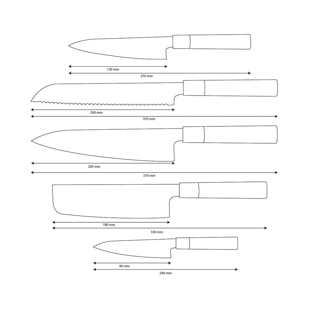 Shinrai Knives - Juego de cuchillos damasco Takumi Kaza de 5 piezas - Cuchillo de chef + Cuchillo para pan + Cuchillo Nakiri + Cuchillo de oficina + Cuchillo de pelar