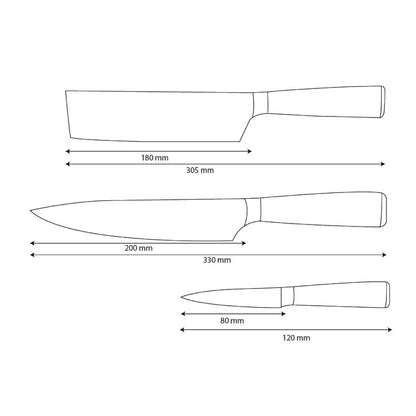Couteaux Shinrai - Ensemble de 3 couteaux imprimés Damas - Couteau de chef + Nakiri + Couteau d'office