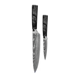 Cuchillos Shinrai - Juego de 2 cuchillos de ónix epoxi con estampado de Damasco: cuchillo de chef y cuchillo para pelar