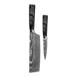 Cuchillos Shinrai - Juego de 2 cuchillos de ónix epoxi con estampado de Damasco: nakiri y cuchillo para pelar