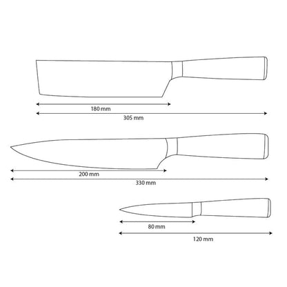 Shinrai Knives - Juego de 3 cuchillos de ónix epoxi con estampado de Damasco: cuchillo de chef, nakiri y cuchillo para pelar