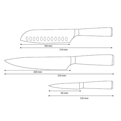 Cuchillos Shinrai - Juego de 3 cuchillos de ónix epoxi con estampado de Damasco: cuchillo de chef, santoku y cuchillo para pelar