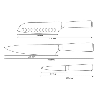 Shinrai Knives - Juego de 3 cuchillos con estampado de Damasco: cuchillo de chef, santoku y cuchillo para pelar