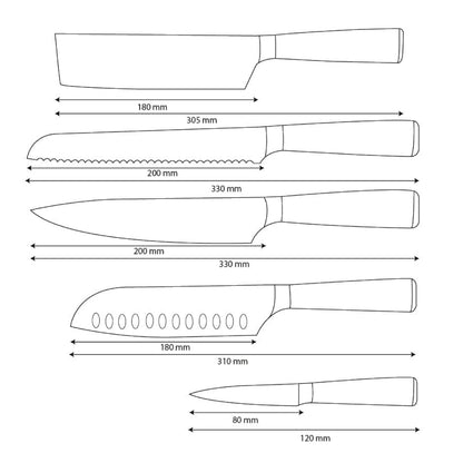 Shinrai Knives - Juego de 5 cuchillos de ónix epoxi con estampado de Damasco: cuchillo de chef, cuchillo de pan, nakiri, santoku y cuchillo para pelar