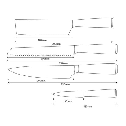 Couteaux Shinrai - Ensemble de 4 couteaux imprimés Damas - Couteau de chef, couteau à pain, couteau Nakiri et couteau d'office