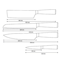 Cuchillos Shinrai - Juego de 4 cuchillos de zafiro epoxi con estampado de Damasco: cuchillo de chef, cuchillo de pan, nakiri y cuchillo para pelar