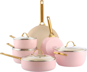 GreenPan - Juego de sartenes Padova color rosa ruborizado de 10 piezas