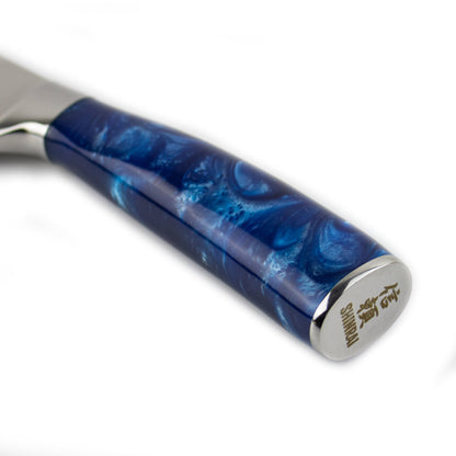 Zafiro epoxi con estampado japonés de Damasco - Cuchillo Nakiri