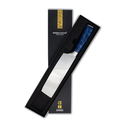 Zafiro epoxi con estampado japonés de Damasco - Cuchillo Nakiri