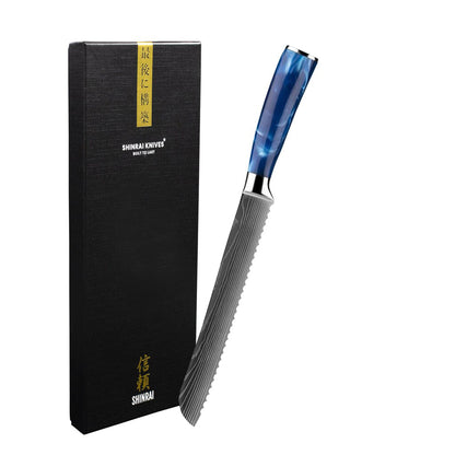 Zafiro Epoxi Estampado Damasco Japonés - Cuchillo para Pan 20 cm