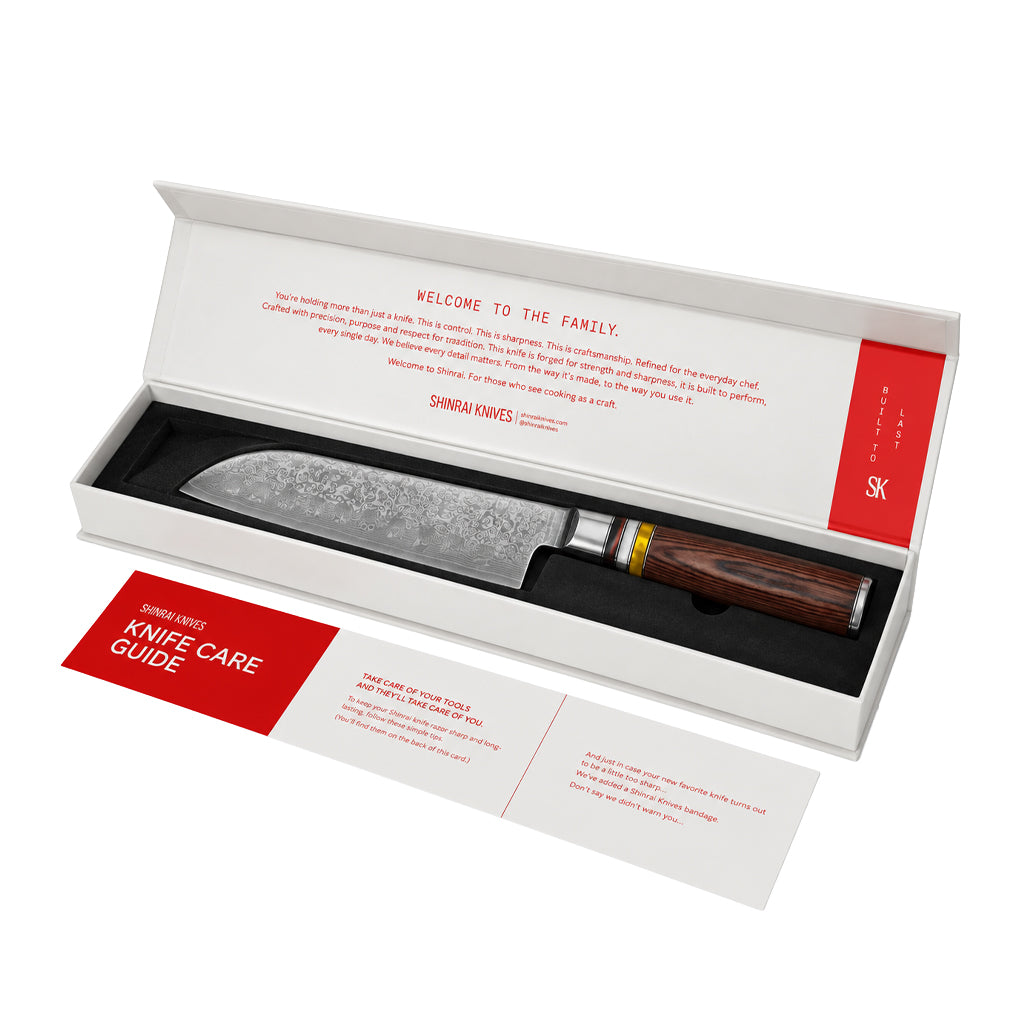 Shinrai Knives - Juego de cuchillos Micarta Jewels 3 piezas - Cuchillo Chef + Nakiri + Santoku