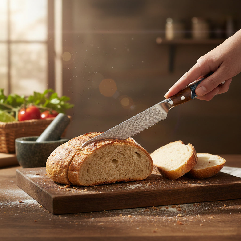 Shinrai Knives - Couteau à pain Damas série Eclipse 20 cm