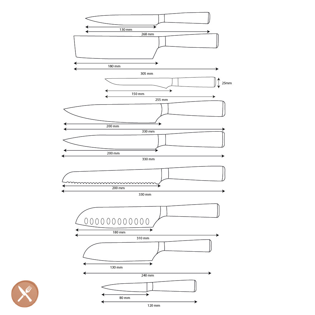 Epoxi de ónix con estampado japonés de Damasco - Juego de cuchillos de 9 piezas