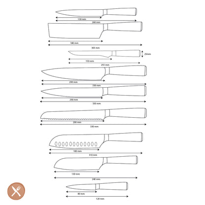 Epoxi de ónix con estampado japonés de Damasco - Juego de cuchillos de 9 piezas