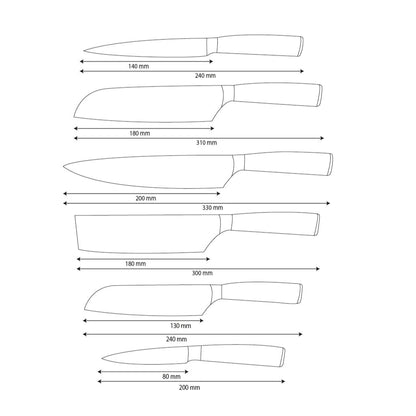 Juego de cuchillos de 6 piezas de acero inoxidable martillado.