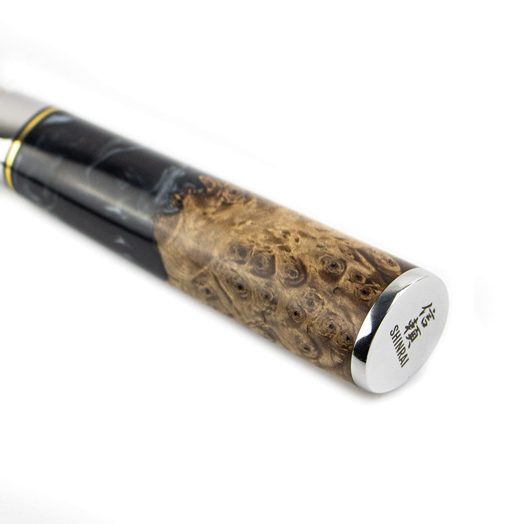 Shinrai Japan - Juego de cuchillos de Damasco de ónix epoxi de 6 piezas + bloque de cuchillos magnético Scalae - Madera de acacia