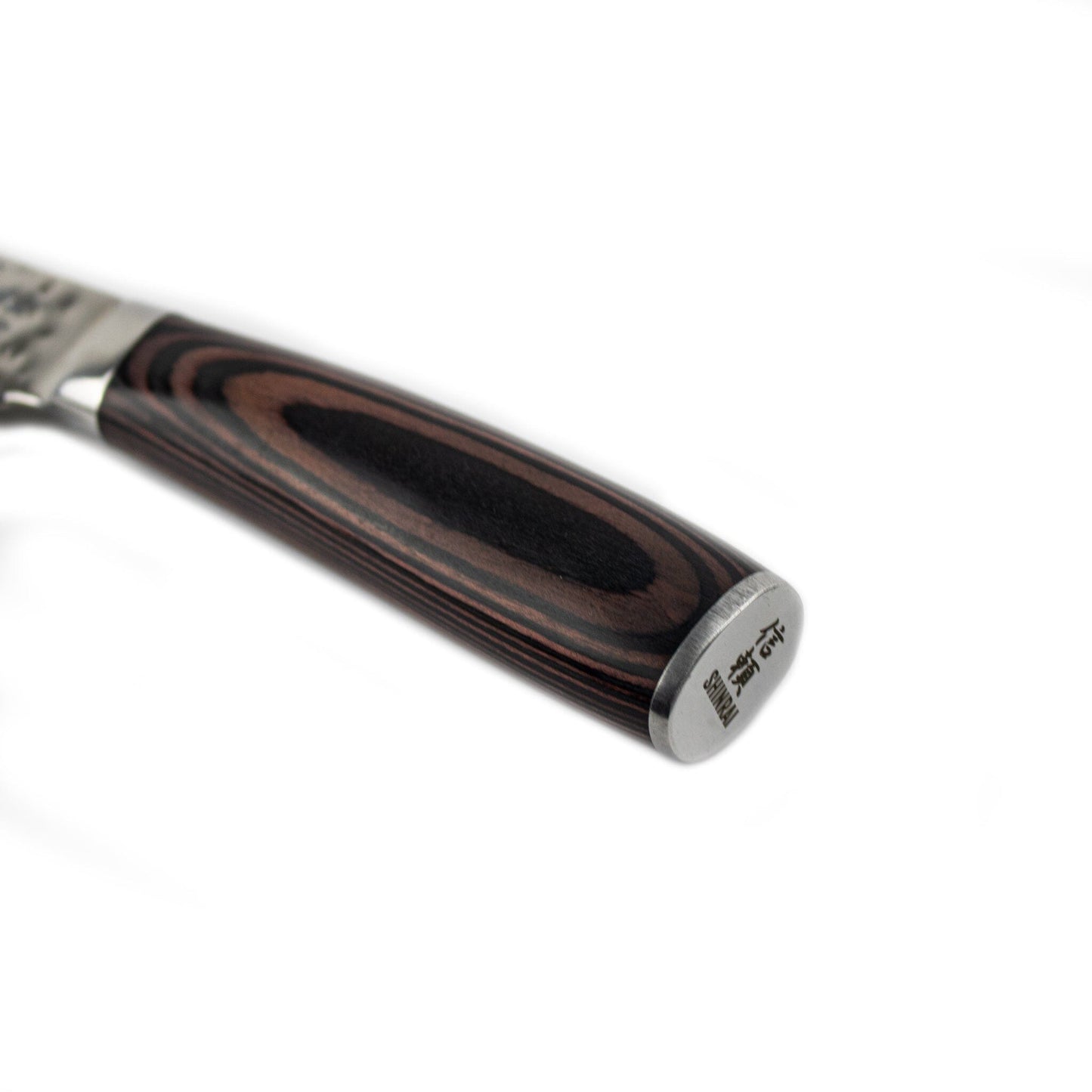 Shinrai Japan - Juego de cuchillos de 6 piezas de acero inoxidable martillado + escalas magnéticas para cuchillos - Madera de acacia