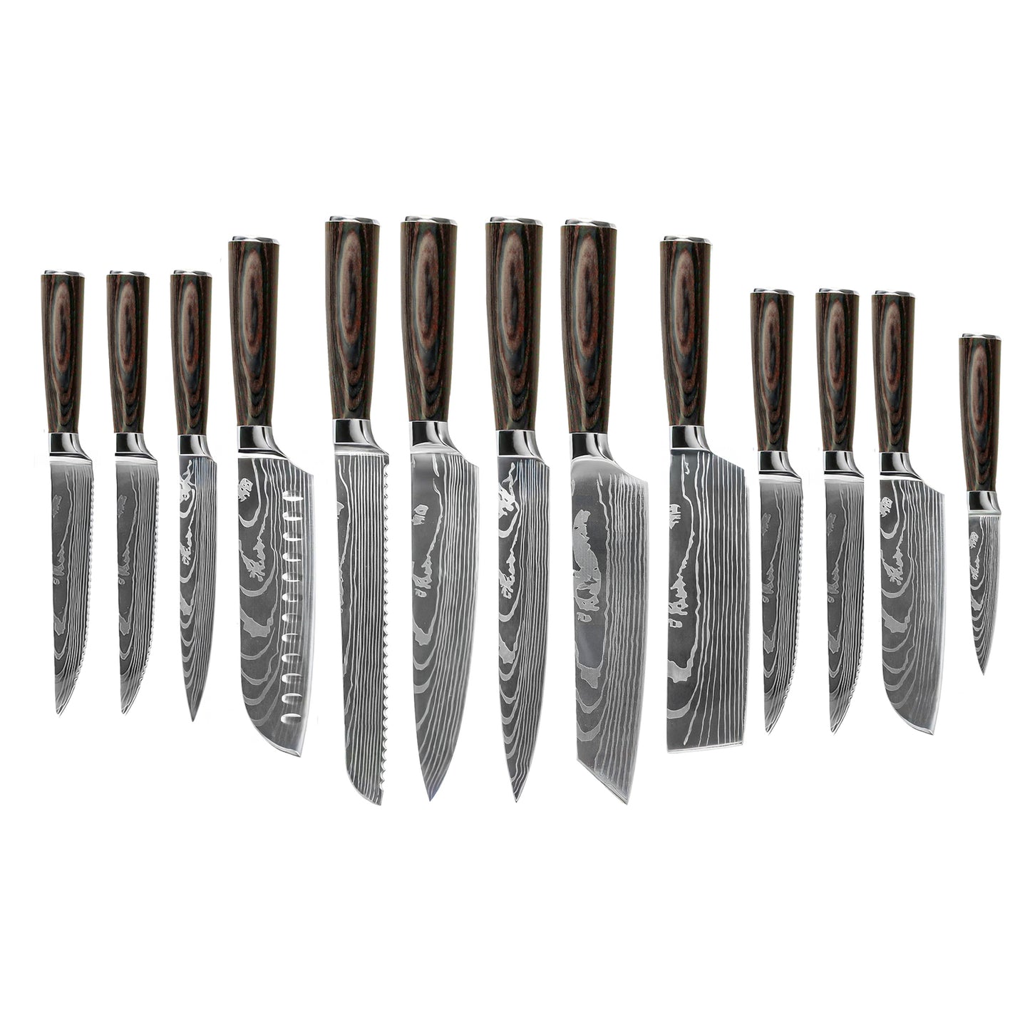 Cuchillos Shinrai - Juego de cuchillos de 14 piezas con estampado de Damasco - Colección Master XL + Bloque
