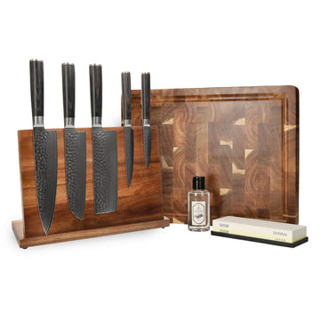Cuchillos Shinrai - Mega Bundle Damasco Martillado BR - Todo lo que necesitas