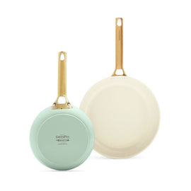 GreenPan - Juego de sartenes Padova Mint Green 2 piezas con revestimiento cerámico antiadherente 20/26 cm
