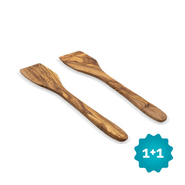 OVAL - Juego de espátulas de pura madera de olivo 2 piezas 30 cm