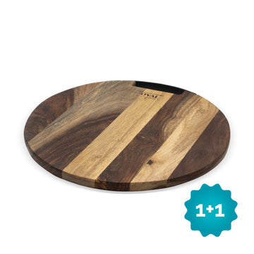 OVAL - Tabla de servir redonda de pura madera de rosa 1 mango de metal Ø 35 cm