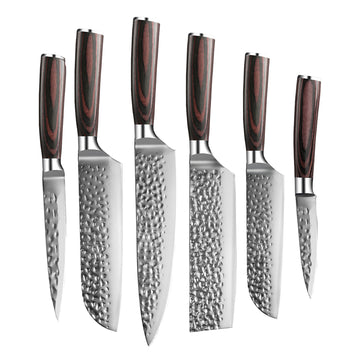 Juego de cuchillos de 6 piezas de acero inoxidable martillado.