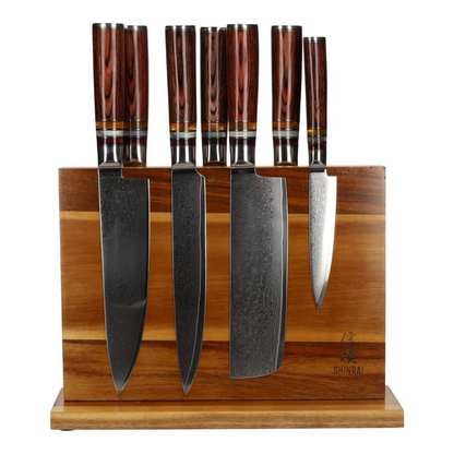Micarta Jewels Juego de Cuchillos Damasco 7 Piezas + Soporte Acacia Doble Cara