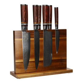 Micarta Jewels Juego de Cuchillos Damasco 7 Piezas + Soporte Acacia Doble Cara