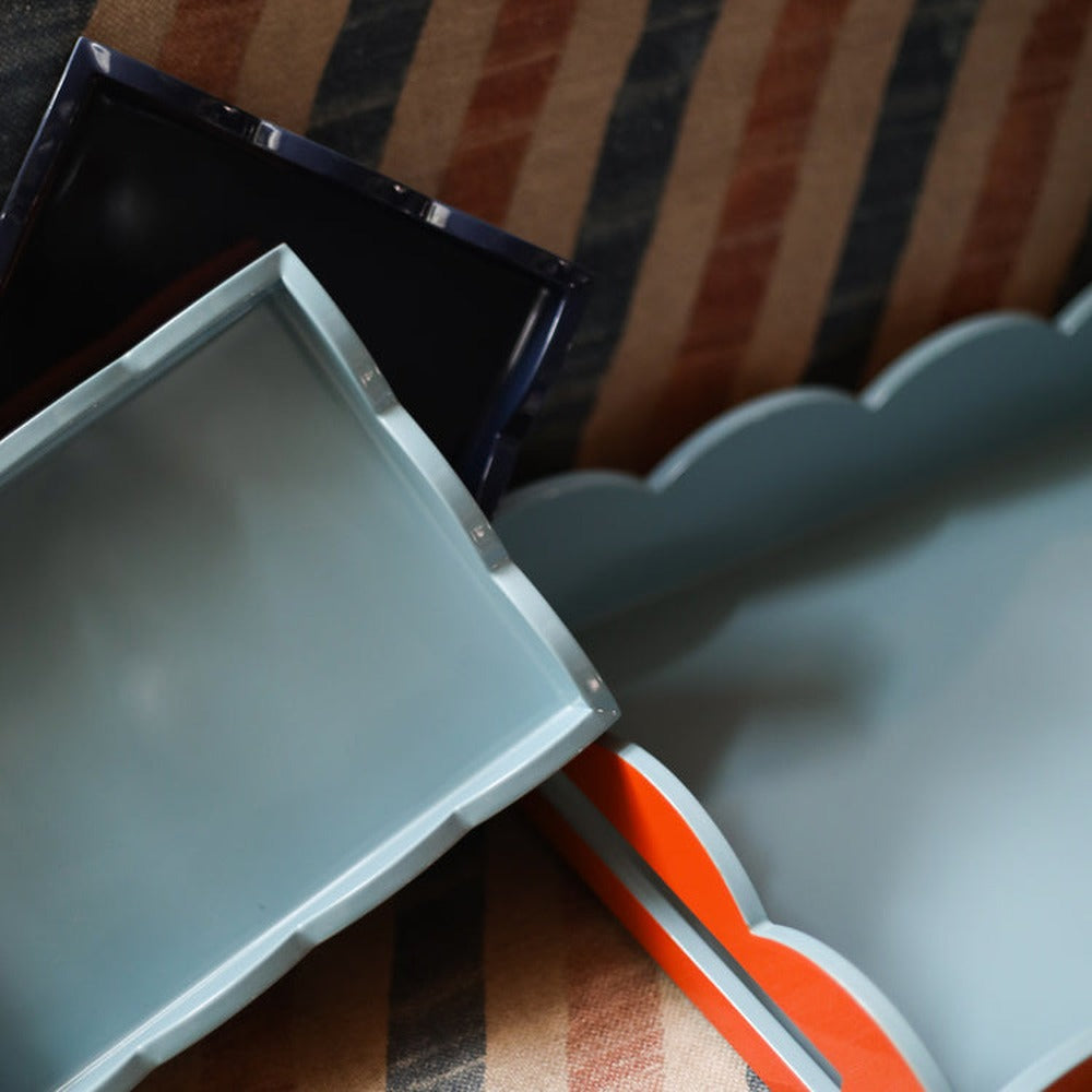 Addison Ross - Bandeja festoneada - Azul vaquero claro y azul marino - 28x20 cm
