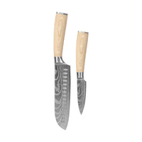 Cuchillos Shinrai - Juego de 2 piezas con estampado de Damasco Akari - Santoku + Cuchillo pelador