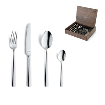 Amefa - Coffret de couverts Moderno 24 pièces en coffret bois de luxe - Coffret de couverts argentés Amefa