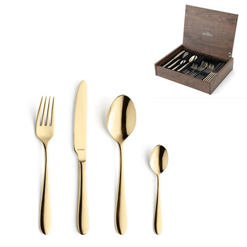 Amefa - Juego de cubiertos Oxford de 24 piezas para 6 personas, PVD dorado brillante - en caja de lujo Juego de cubiertos Amefa