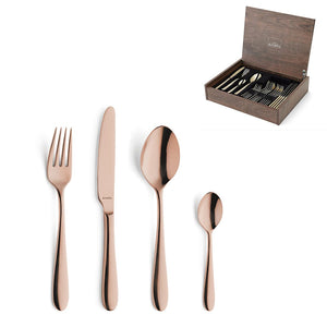 Juego de cubiertos Amefa Oxford de 24 piezas para 6 personas, acabado PVD en cobre brillante, en caja de lujo.