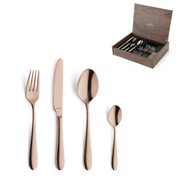 Juego de cubiertos Amefa Oxford de 24 piezas para 6 personas, acabado PVD en cobre brillante, en caja de lujo.