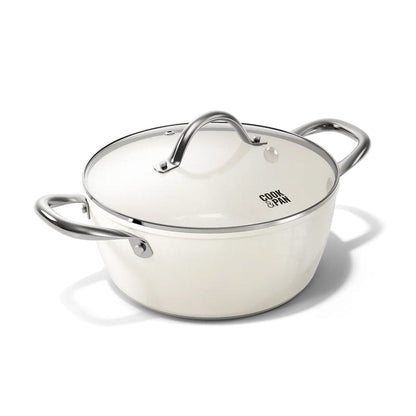Cook &amp; Pan - Go Ivory Olla de cocina de 24 cm con tapa de cristal Olla de cocina Cook &amp; Pan